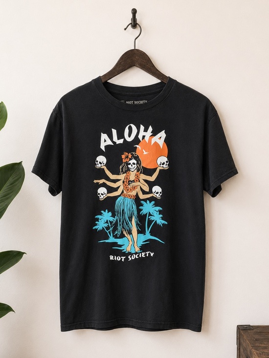 riot society Other - Riot Society Aloha Graphic Tee with Tropical Skull Design - Black